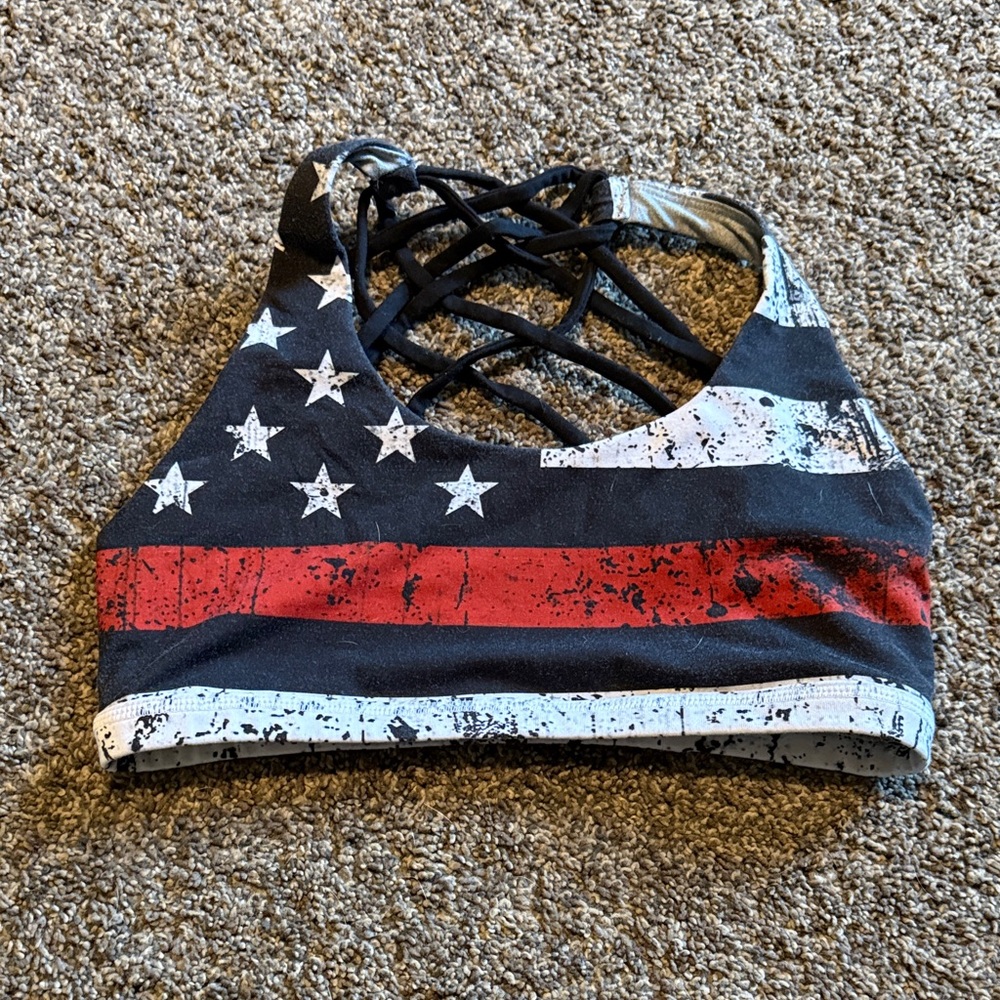 Gray and Black Strappy Sports Bra